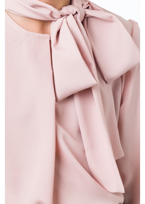 Blouse with bow crepe pink powder