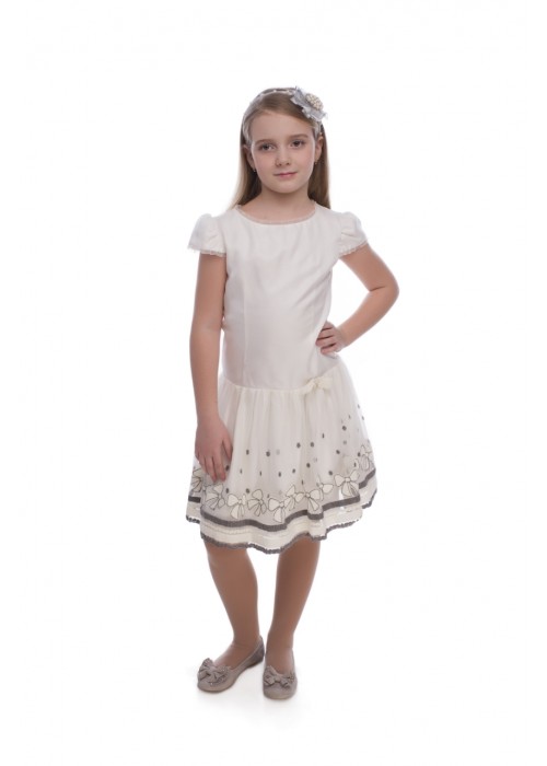 Dress with milk staple with gray lace trim