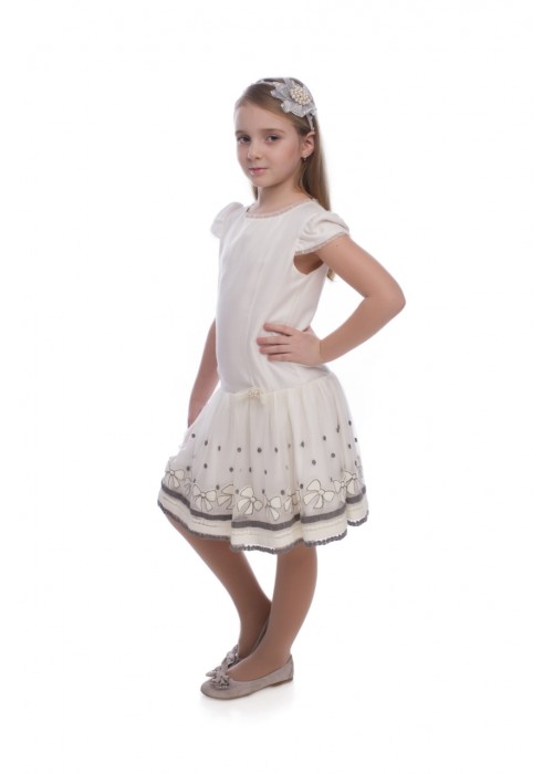 Dress with milk staple with gray lace trim