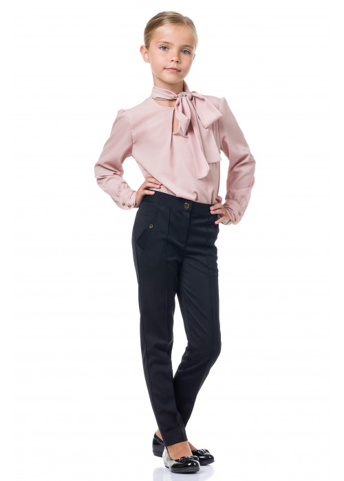 Blouse with bow crepe pink powder