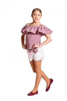 T-shirt ruffles red cage