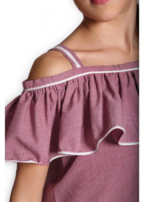 T-shirt ruffles red cage