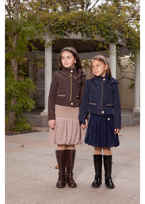 Jacket with a bow of chocolate color