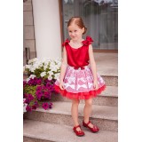 Suit shirt red silk and white lace skirt on red tulle