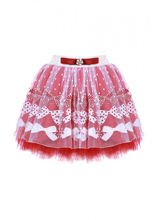 Suit shirt red silk and white lace skirt on red tulle