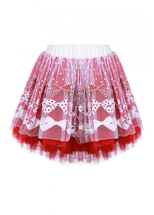 Suit shirt red silk and white lace skirt on red tulle