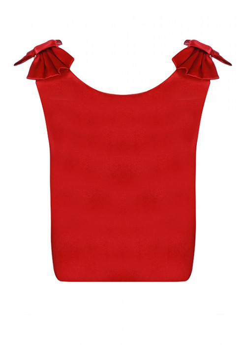 Suit shirt red silk and white lace skirt on red tulle