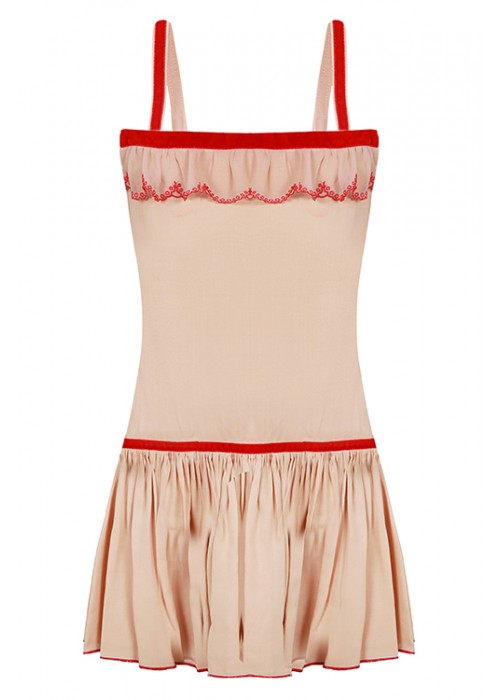 Sundress beige with beige and red lace