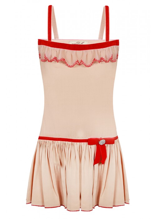 Sundress beige with beige and red lace