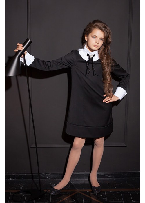 Dress "Ingrid" with a collar with a fold black