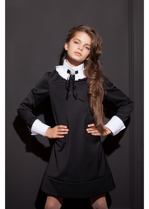 Dress "Ingrid" with a collar with a fold black