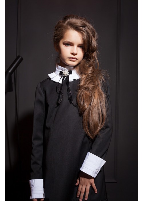 Dress "Ingrid" with a collar with a fold black