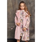 Fur coat "Chic" with flowers pink