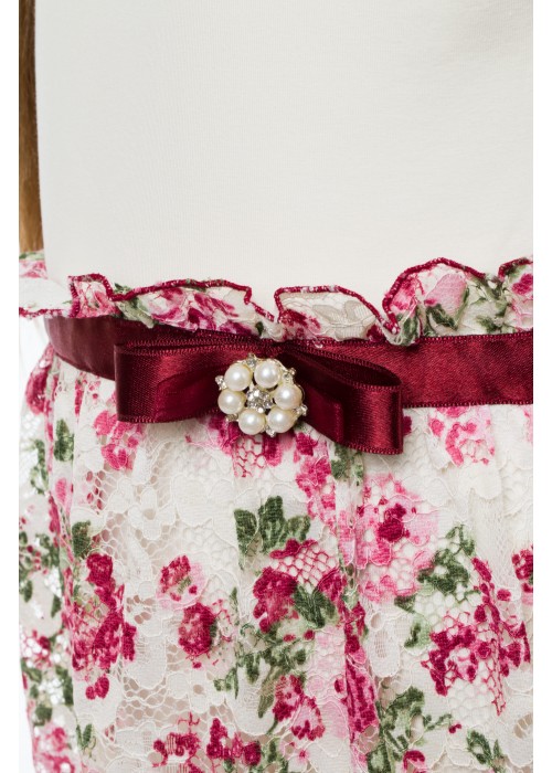 Dress with guipure roses milk
