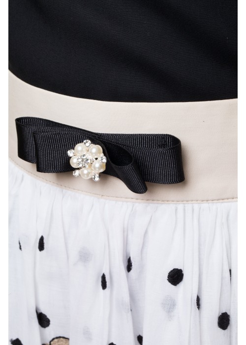 Suit T-shirt black with milk finish and skirt milk cotton with coffee roses