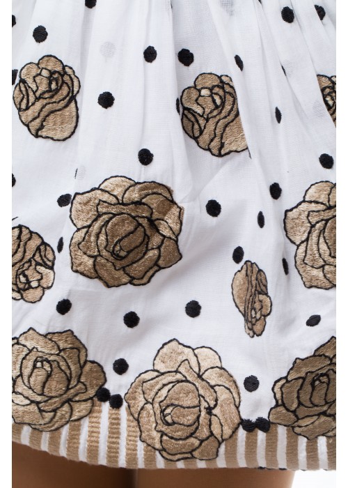 Suit T-shirt black with milk finish and skirt milk cotton with coffee roses