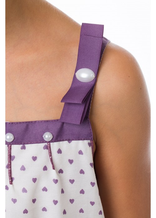 White Batista Sundress with Lilac Hearts