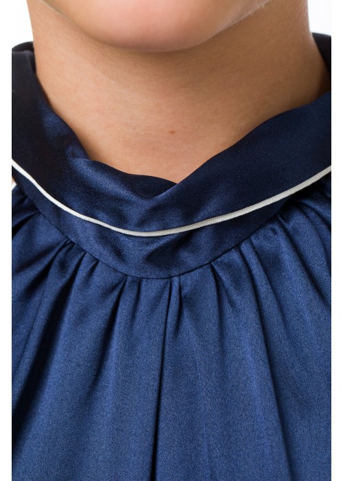 Costume skirt made of milk batiste with blue bows and a shirt made of blue silk