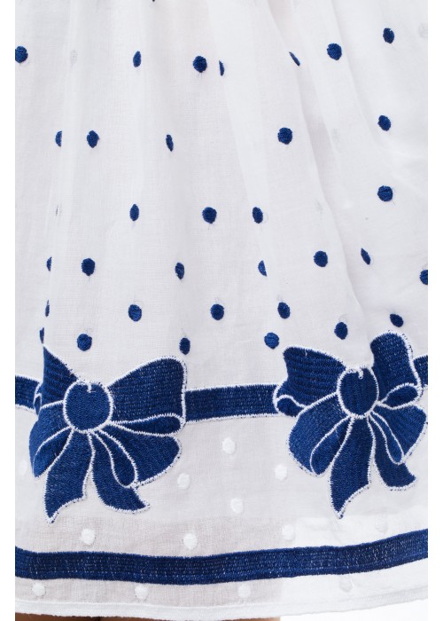 Costume skirt made of milk batiste with blue bows and a shirt made of blue silk