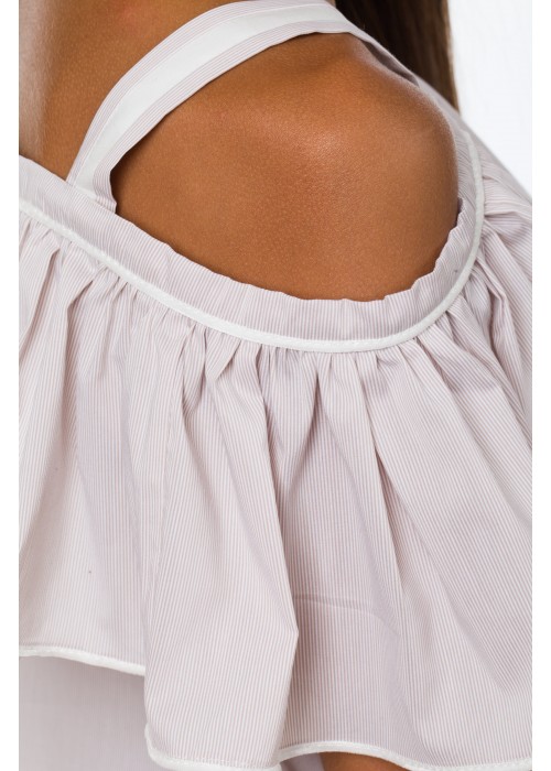 T-shirt ruffles strip beige