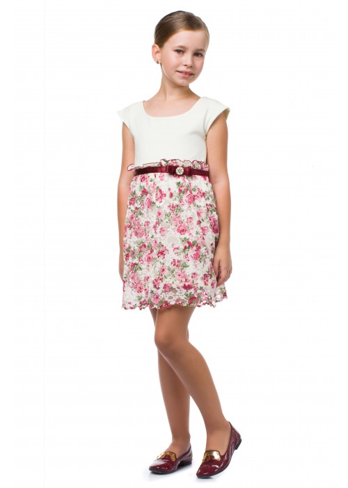 Dress with guipure roses milk