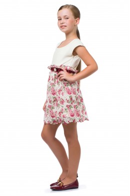Dress with guipure roses milk