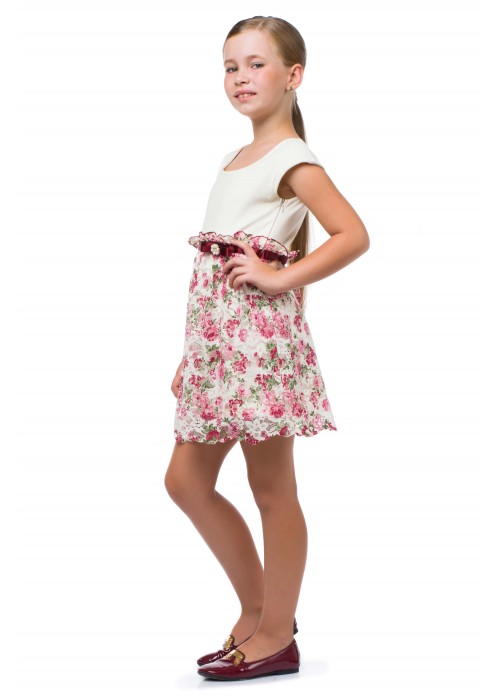 Dress with guipure roses milk