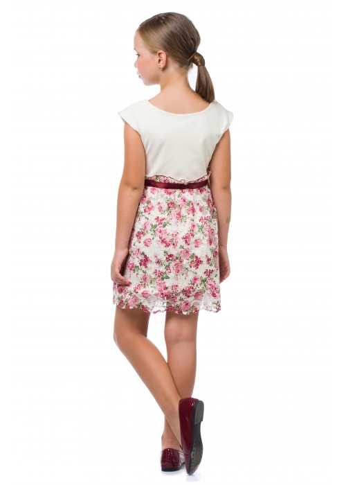 Dress with guipure roses milk