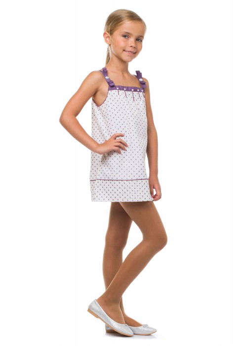 White Batista Sundress with Lilac Hearts