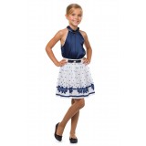 Costume skirt made of milk batiste with blue bows and a shirt made of blue silk