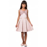 Suit T-shirt with burgundy rose mesh trim and pale pink skirt