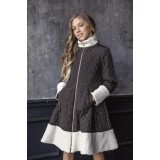 Quilted coat with fur trim in chocolate color
