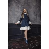 Quilted coat with fur trim navy
