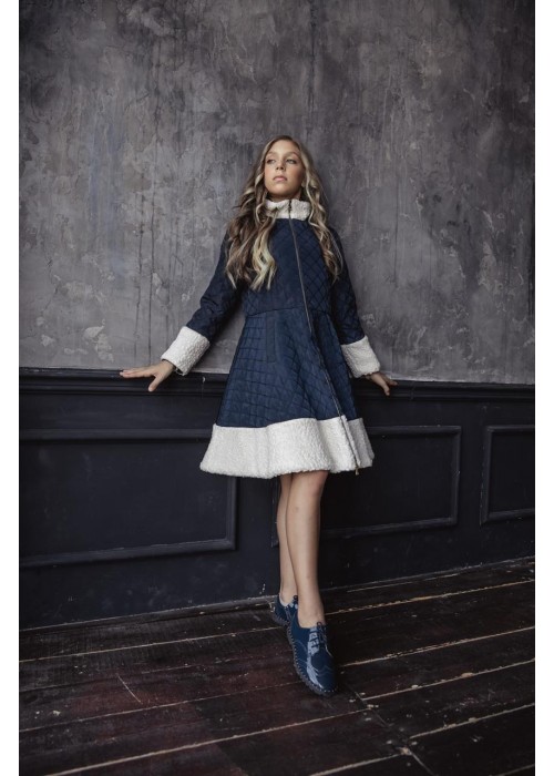 Quilted coat with fur trim navy