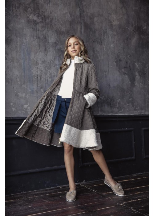 Quilted coat with fur trim cappuccino