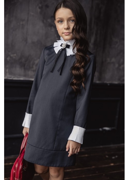 Dress "Ingrid" with a collar with a fold black