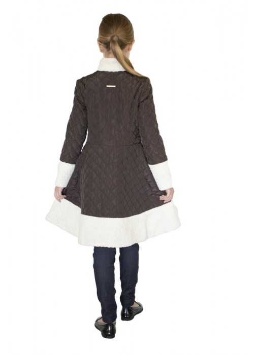 Quilted coat with fur trim in chocolate color