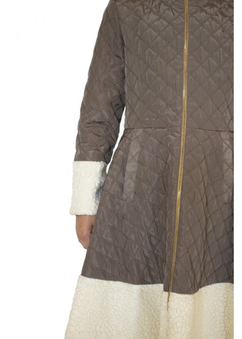 Quilted coat with fur trim cappuccino